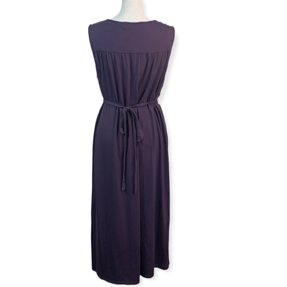 Eddie Bauer Plum V- Neck Midi Dress with Tie Waist- NWT - Picture 8 of 14